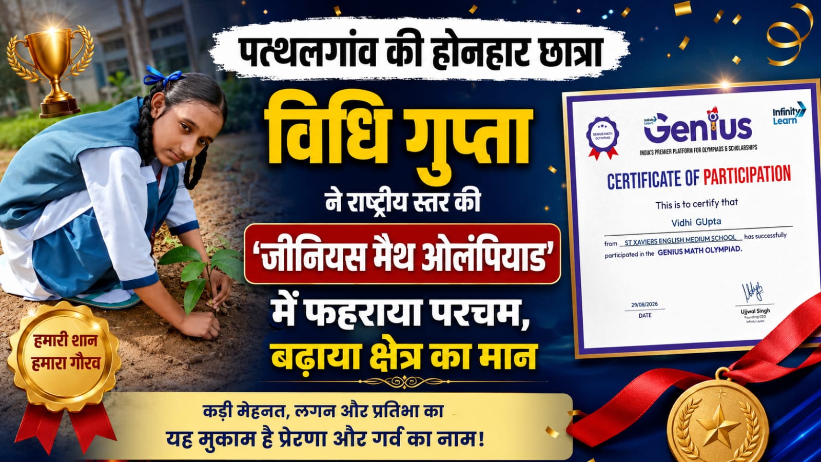 Jashpur News: गणित के राष्ट्रीय पटल पर पत्थलगांव की प्रतिभा का डंका: विधि गुप्ता को मिला पार्टिसिपेशन सर्टिफिकेट, तार्किक क्षमता का दिया शानदार परिचय Jashpur News: गणित के राष्ट्रीय पटल पर पत्थलगांव की प्रतिभा का डंका: विधि गुप्ता को मिला पार्टिसिपेशन सर्टिफिकेट, तार्किक क्षमता का दिया शानदार परिचय